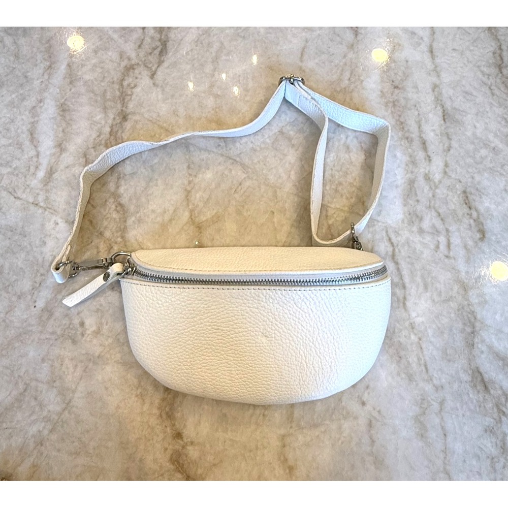 Borse in Pelle White Leather Crossbody Bag Purse Made in Italy Padded Adj. Strap